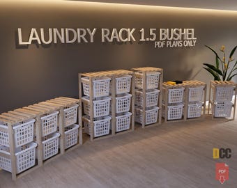Laundry holder rack set plans | DIY digital plans laundry organizer Basket storage Laundry cabinet Wooden laundry rack Storage 1.5 bushel