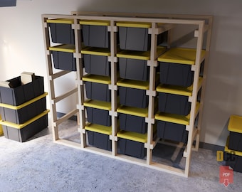 Tote storage rack 17 Gallon Digital download pdf plan 20 Slot Storage Diy garage shelves Diy garage shelf  Garage storage Bin storage