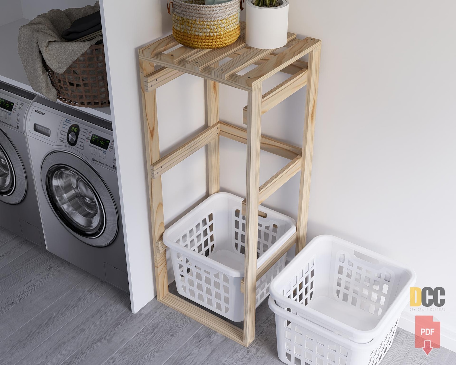 Laundry Holder Rack Plan | DIY Digital Plans Laundry Organizer Basket ...