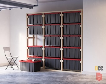 Bin storage rack Digital download | Sideways tote Storage  27 Gallon Diy garage shelves Diy garage shelf  Garage storage Bin rack storage
