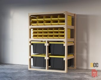 Stackable Bin and Tote Storage rack | 27 Gallon bin Bin garage shelves  Rack storage  Digital Pdf Garage storage Workshop storage Storage