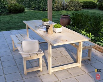 Picknicktafel DIY pdf-bestand downloaden | Tafel en stoel Picknicktafel buiten Meubelplannen Tafelplannen Buitentafel en stoel Houten tafel