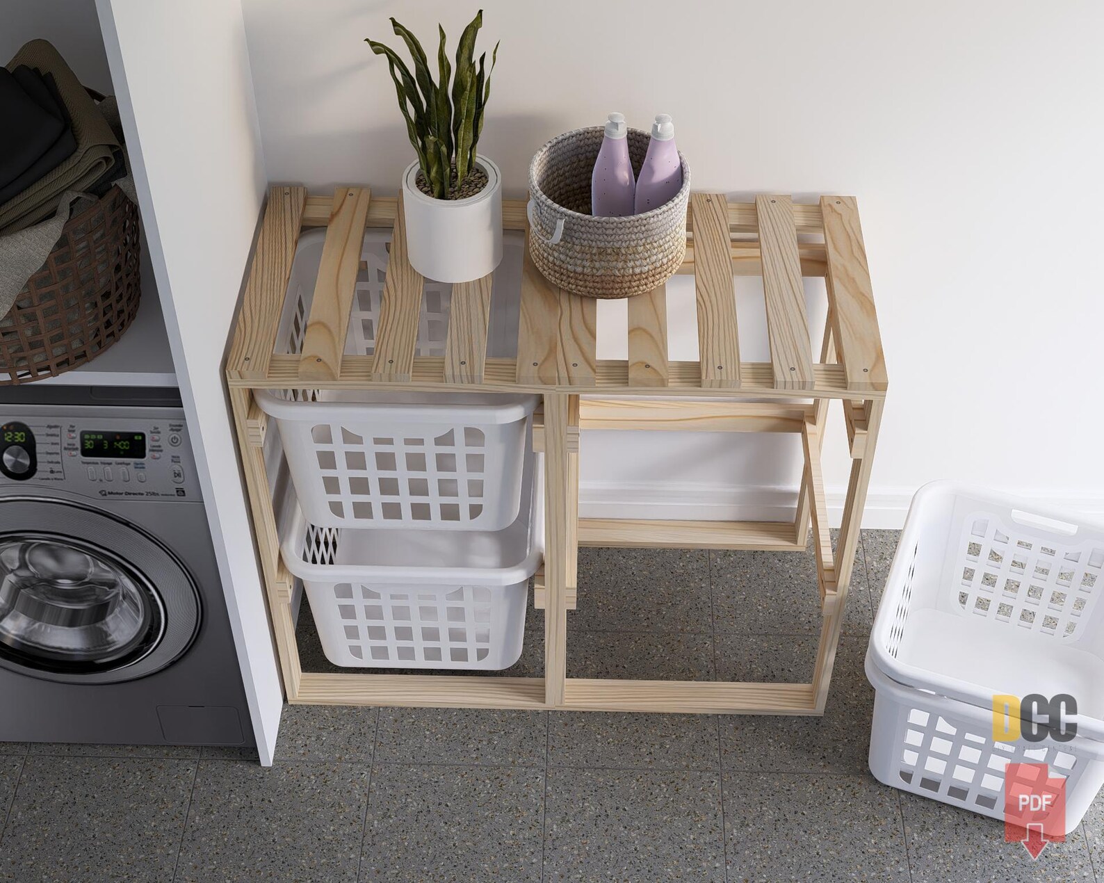 Basket Rack Plan | DIY Digital Plans Laundry Organizer Basket Storage ...