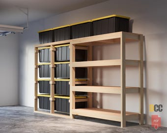 Tote rack 4 tier Shelf PDF | 27 Gallon Storage plan  DIY garage shelves DIY bin shelf  Garage storage Bin rack storage digital plan