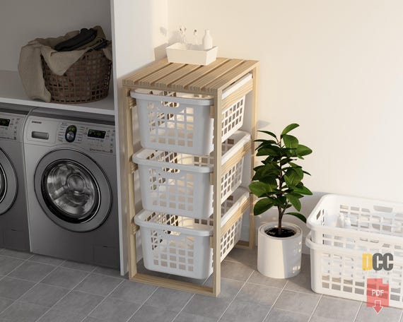Front Pull Korbhalter 3 Slot | Digitaler Download pdf Wäsche Organizer Lagerung Wäscheschrank Holzregal Lagerung Eingangsbereich DIY 3 Tier Rack