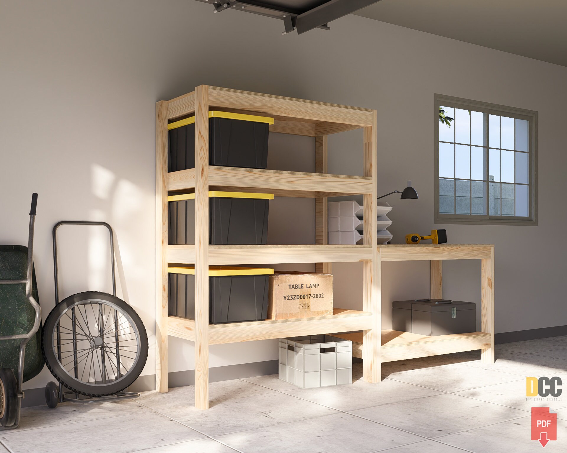 Garage Storage with Work Bench PDF FILE | Diy garage shelves Diy workbench Garage storage Workshop storage Shop organization Plan Four tier