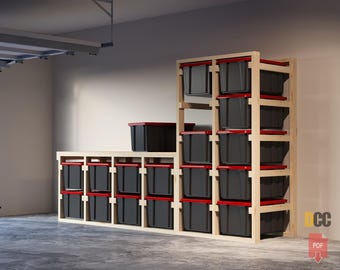 Werkbank mit Tote Lagerung 17 Gallonen | Digitaler Download Bin Garage Regal DIY Regal Aufbewahrung Werkbank Aufbewahrung Werkstatt Aufbewahrung
