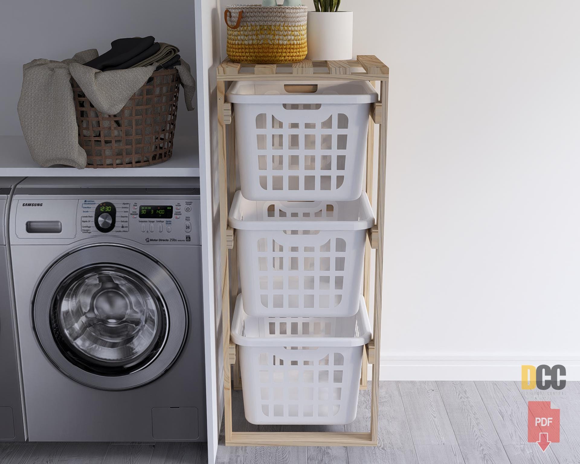 Laundry Holder Rack Plan | DIY Digital Plans Laundry Organizer Basket ...