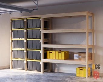 Tote rack with 4 tier Shelf PDF | 27 Gallon Storage sideways  DIY garage shelves DIY bin shelf  Garage storage Bin rack Workshop Storage