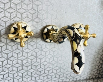 Solid Brass Traditional Wall Mount Tub Faucet With Studded With Resin design - Moroccan tap