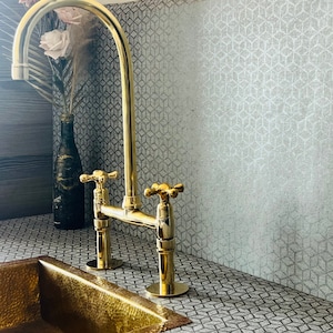 Antique Brass Kitchen Bridge Faucet - Unlacquered Solid Brass Sink Fixture with Various Handles And Straight Legs