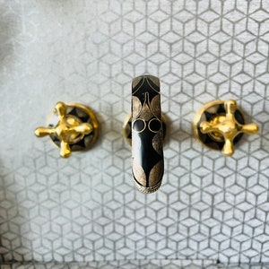 Unlacquered Brass Bathroom Sink Faucet, Solid brass Tub Filler Faucet, Wall Mounted Bathroom Faucet With Cross Handles