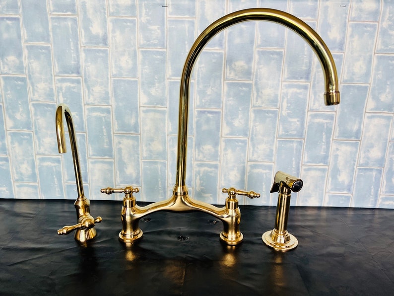 Unlacquered Solid Brass Kitchen Faucet for Farmhouse Elegance Crooked Bridge faucet V-Style solid kitchen brass tap image 4