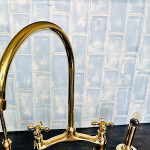 Unlacquered Solid Brass Kitchen Faucet for Farmhouse Elegance Crooked Bridge faucet V-Style solid kitchen brass tap image 10