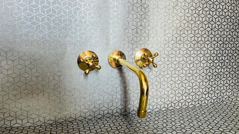 Unlacquered Brass Wall Mount Bath Faucet Hot and Cold Bathroom Faucet With Traditional Handles image 6