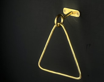 Handcrafted Unlacquered Brass Triangle Towel Holder | Modern Minimalist Bathroom Wall Hook | Solid Brass Towel Ring