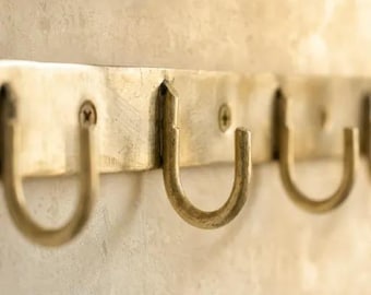 Solid Brass Wall Hook Rack, Unlacquered Brass Coat Hanger, Antique Brass Towel Rail, Entryway Storage & Organizer, Custom Size Hooks