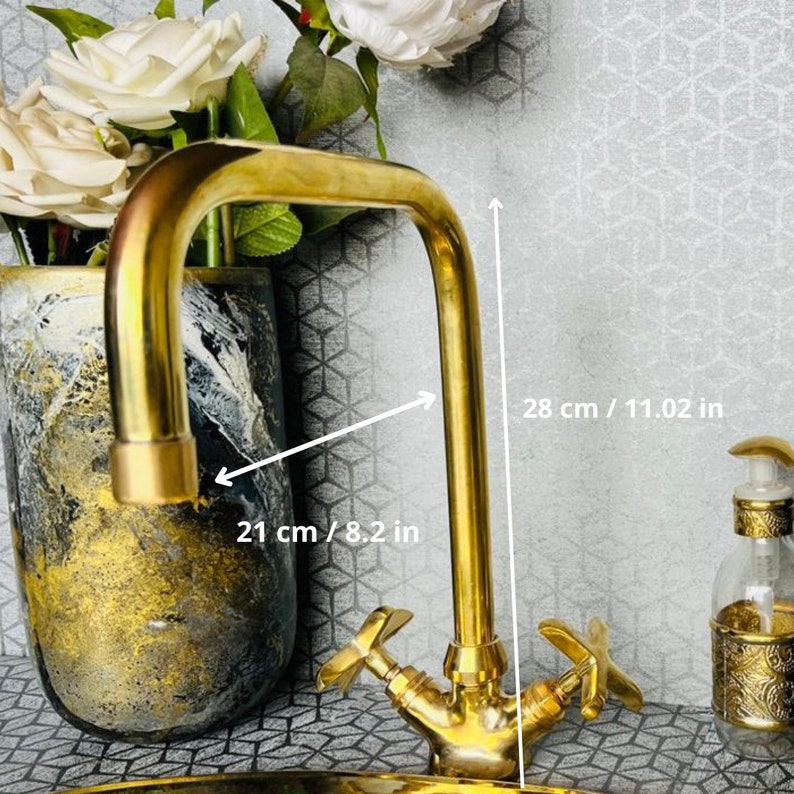 Solid Brass Sink Faucet for bathroom or kitchen Unlacquered Brass tap with Traditional Simple Handles zdjęcie 8