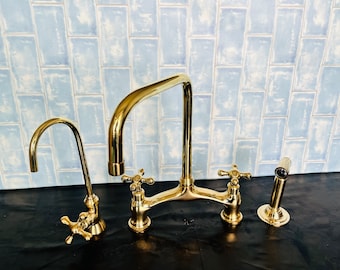 Unlacquered Solid brass kitchen faucet -Crooked Bridge faucet V-Style- kitchen brass sink faucet