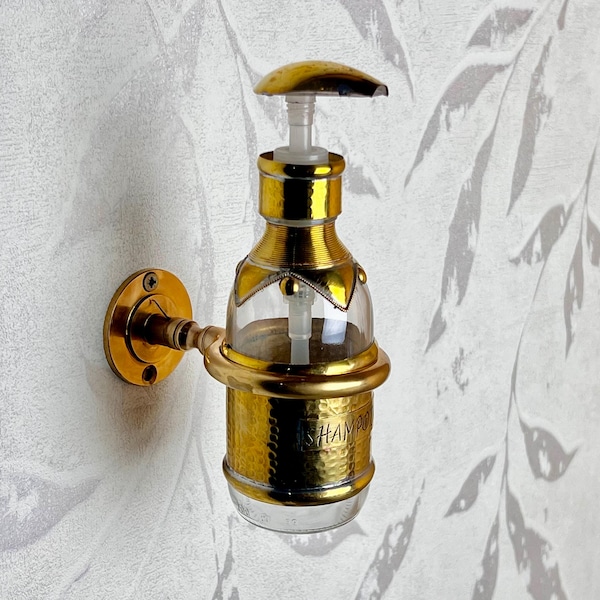 Vintage-Inspired Brass Wall Mount Soap Dispenser | Engraved Pure Brass Bathroom Fixture