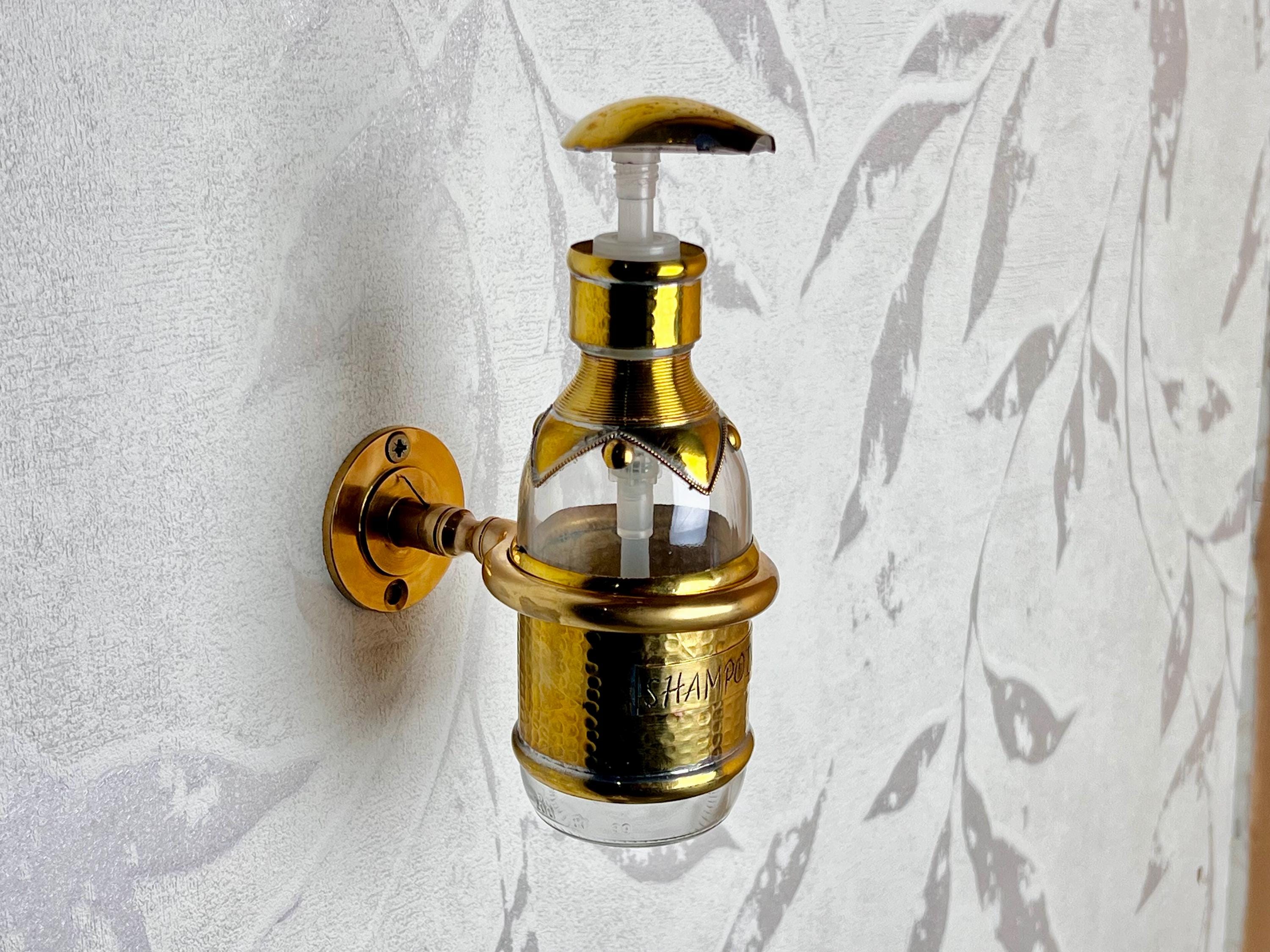 Vintage-Inspired Brass Wall Mount Soap Dispenser | Engraved Pure Brass Bathroom Fixture