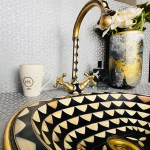 Handcrafted Unlacquered Brass Bathroom Faucet – Vintage Single Hole Mixer Tap - decorative faucet Black resin design