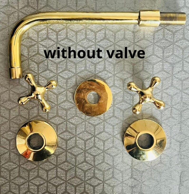 Unlacquered Brass Wall Mount Bath Faucet Hot and Cold Bathroom Faucet With Traditional Handles Without Valve