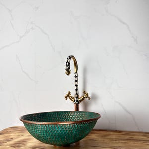 Handcrafted Copper Vessel Sink: Verdigris Patina Turquoise Finish
