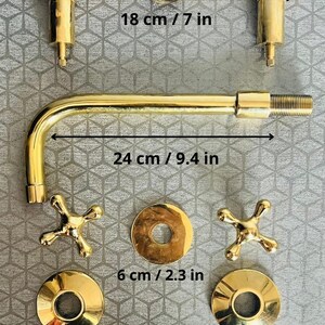 Unlacquered Brass Wall Mount Bath Faucet Hot and Cold Bathroom Faucet With Traditional Handles zdjęcie 9