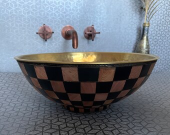 15" Modern design Brass Bathroom Sink - Brass Resin Vanity Vessel Sink - wood and resin Bowl Sink