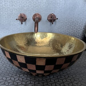 15 Modern design Brass Bathroom Sink bathroom vanity with single sink wood and resin Bowl Sink image 2