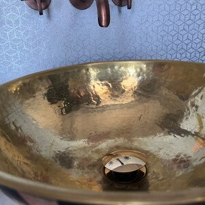 15 Modern design Brass Bathroom Sink bathroom vanity with single sink wood and resin Bowl Sink image 7