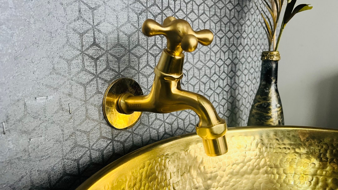 Unlacquered Solid Brass Powder Room Faucet - Wall Faucet in Solid Brass ...