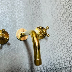 Unlacquered Brass Wall Mount Bath Faucet Hot and Cold Bathroom Faucet With Traditional Handles image 2