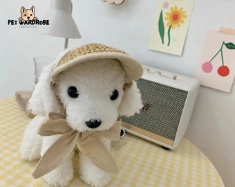 Handcrafted Chic Woven Pet Sun Hat for Summer Beach Travel Stylish Sunscreen Hat for Cats, Dogs - Pastoral Style Decor for Teddy, and More!