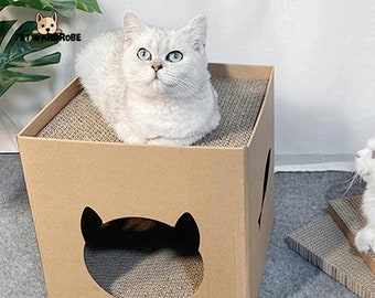Handcrafted Pet Folding Cat House with Scratch Pads Corrugated Cardboard Box