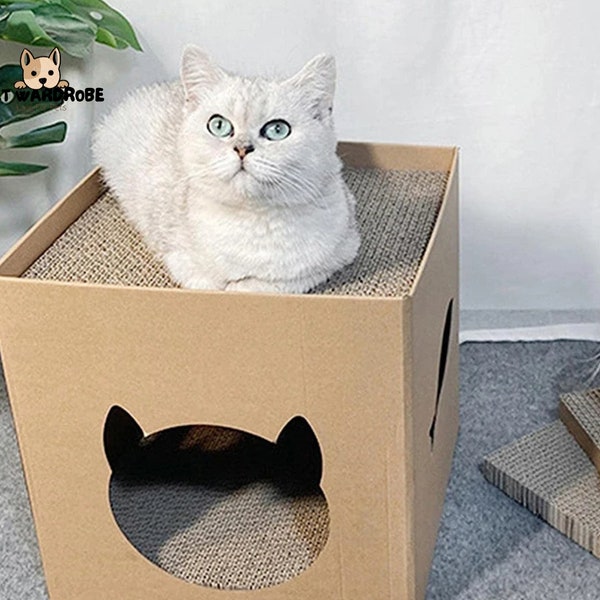 Handcrafted Pet Folding Cat House with Scratch Pads Corrugated Cardboard Box