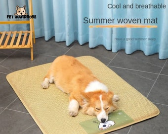 Handcrafted Summer Dog Cooler Mat Moisture-Resistant Rattan Pad for Cool and Comfortable Sleep