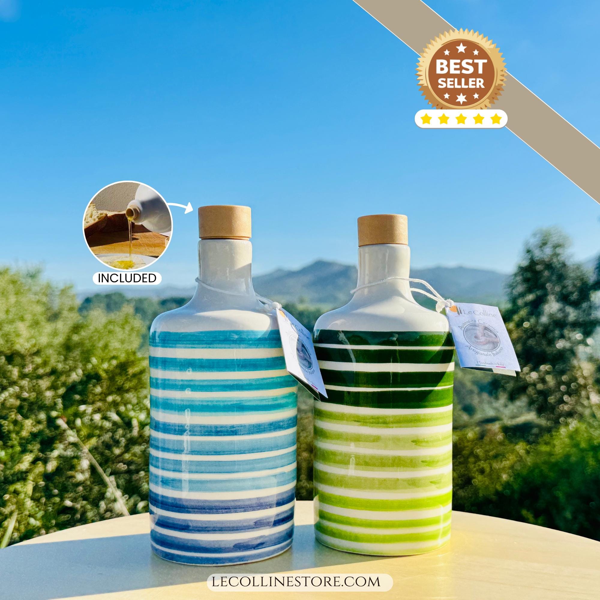 Bottiglia per olio in ceramica dipinta a mano