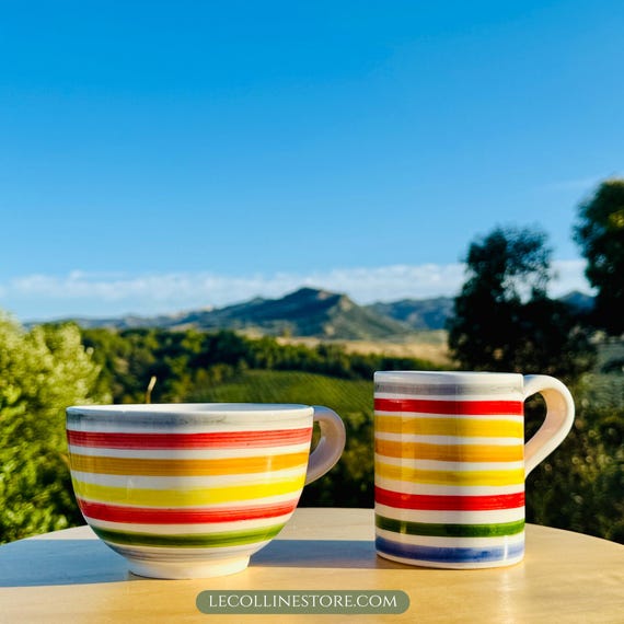Handgemachte Kaffeetasse Milchkaffee Becher handbemalte Keramik Tee Tasse Frühstücksbecher Große Keramik Jumbotasse Geschenk Le Colline