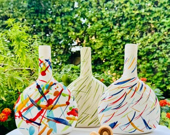 Ceramiczna butelka do dozowania oleju, kolorowa butelka na oliwę z oliwek, butelka na ocet z dzióbkiem, ręcznie robiona we Włoszech, pojemnik na olej, dekoracja stołu, 500 ml 'Le Colline'