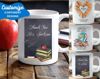 Personalized Thankyou Teacher Mug, End Of School, Cheap Last Minute Idea, Chalkboard and Book Design Teacher Appreciation