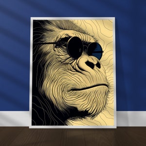Ilustración de gorila, póster de gorila, impresión artística de gorila, impresión de gorila, arte mural de gorila, decoración de pared de gorila, póster de mono, arte de gorila