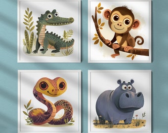 Jungle Animal Nursery Prints, Set of 4 (Digital Download)
