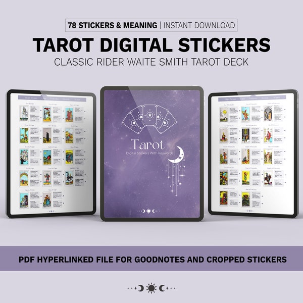 Tarot Digital Stickers Book for Goodnotes | 78 Rider Waite Cards for Beginner and Advanced Witch