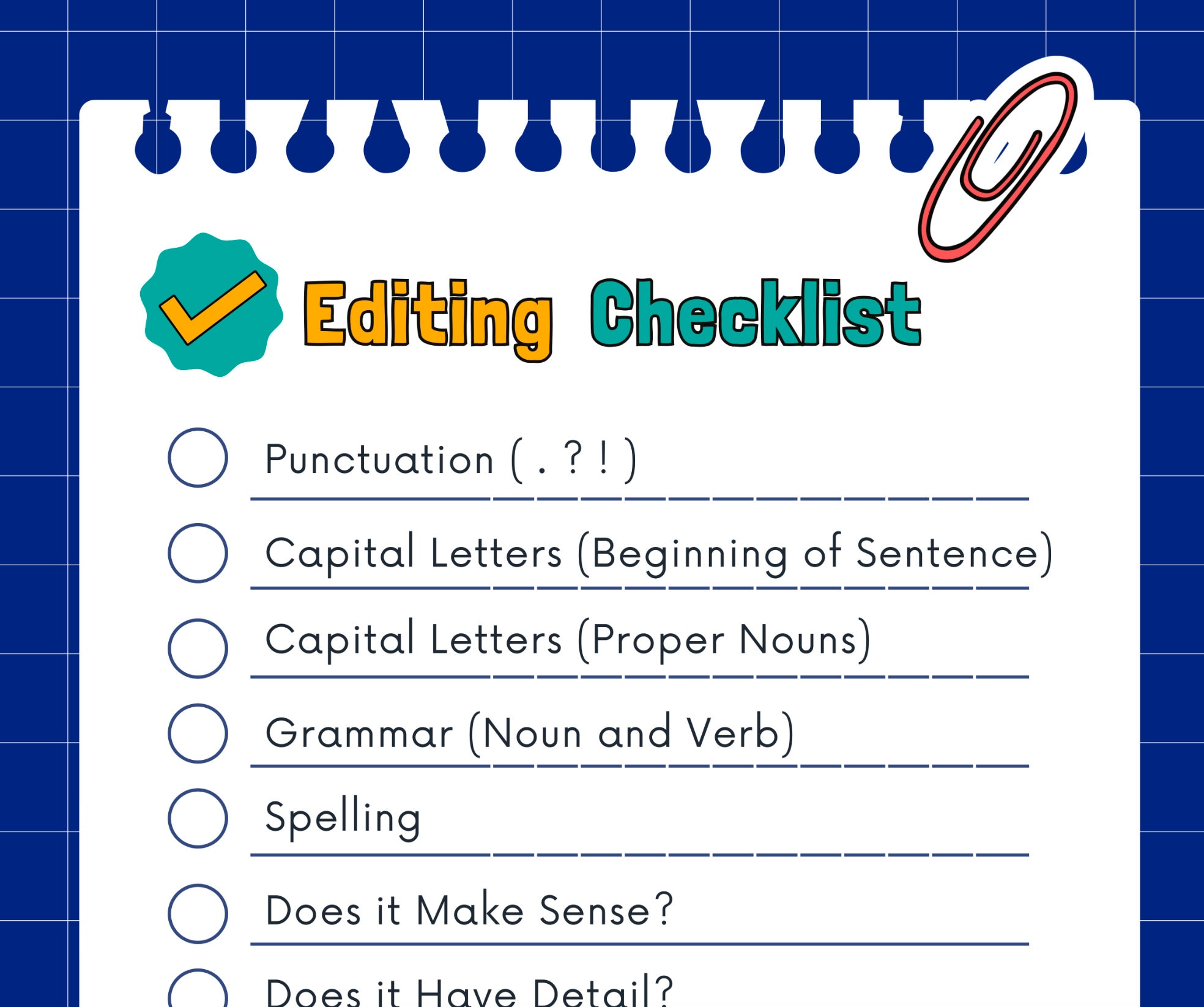 Editing Checklist for Students Download - RE-USEABLE - Etsy