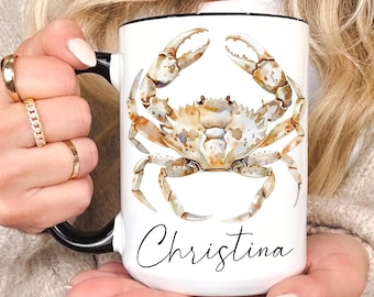 Personalized Crab Mug Custom Name Mug Funny Coffee Mug Coastal Beach Gift Nautical Gifts Ocean Mug Cute Crab Coffee Cup Gift for Her Him