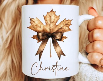 Personalized Fall Mug, Custom Name Autumn Mug, Thanksgiving Mug, Maple Leaf Mug, Fall Gift for Her,  Cozy Mug, 11oz 15oz Ceramic Coffee Mug