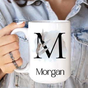Personalized Name Mug, Initial Mug, Watercolor Mug, Mug For Mom, Alphabet Mugs, Custom Name Mug, Name Coffee Cup, Leaf Watercolor Minimalist