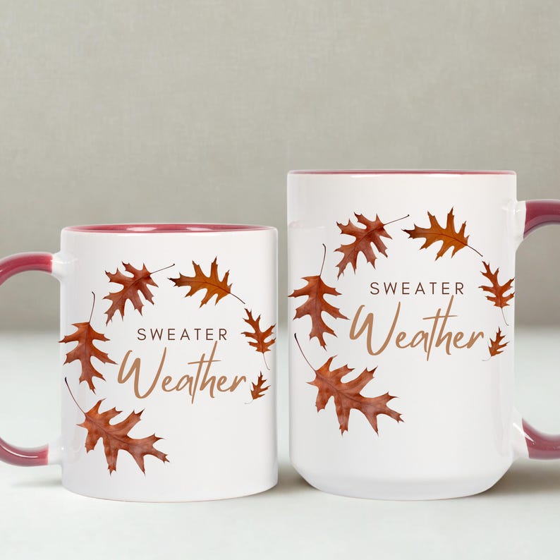 Sweater Weather Mug, Fall Mug With Leaves, Autumn Gift Idea, Cozy Fall Mug, Thanksgiving Hostess Gift, Fall Vibes Mug, Fall Decor For Home image 8